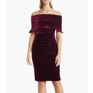 Off shoulder midi velvet burgundy Vince camuto dress